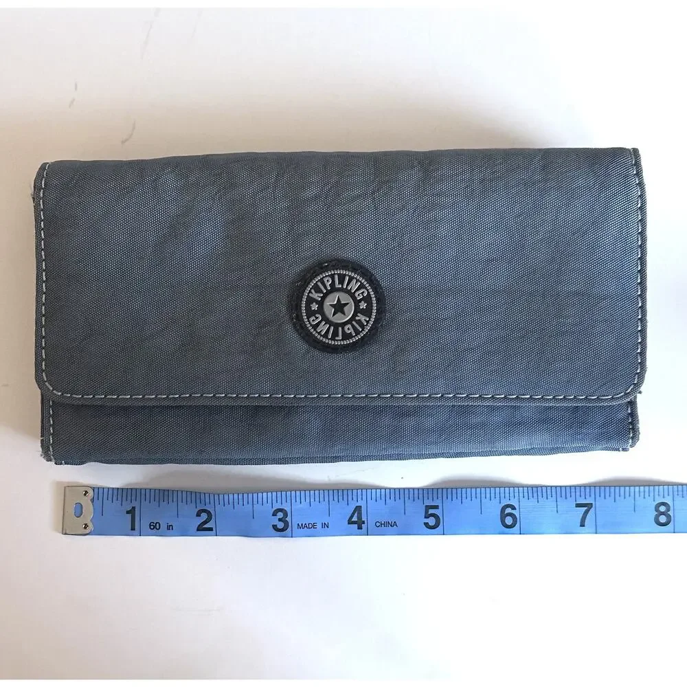 Kipling Teddi Wallet Dusty Blue Trifold Continental Nylon Envelope